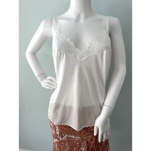 Vanity Fair Vintage White Lace Trim Camisole Nylon Cami Tank Top Lingerie sz 40
